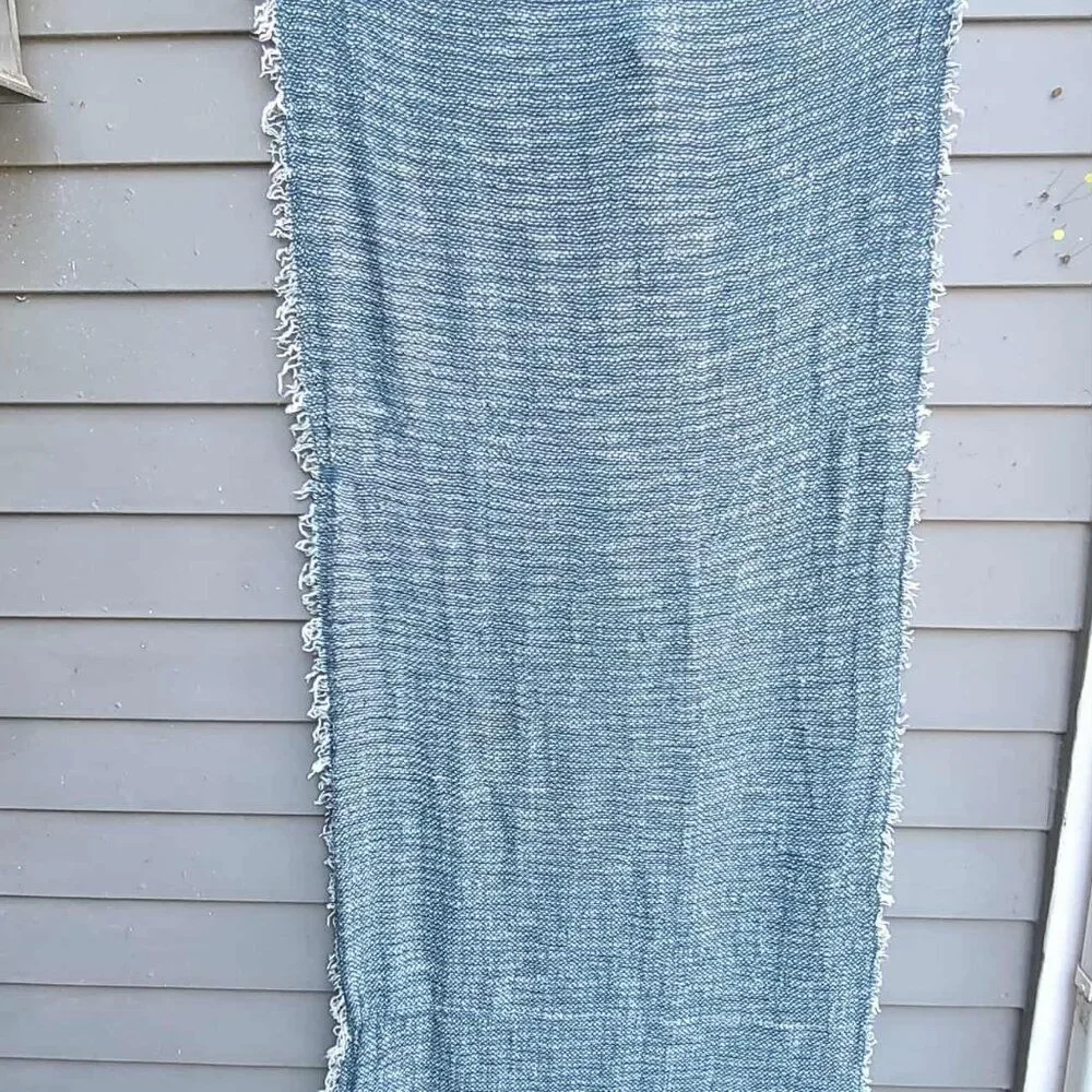 Tickled Pink Blue White Woven Wrap Scarf